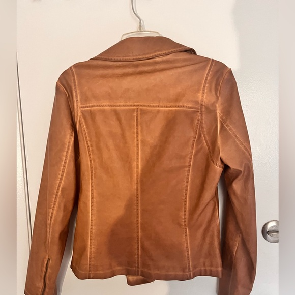 Faux brown leather women’s zip jacket - Picture 3 of 6